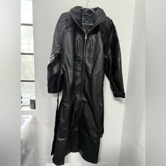 Khy x Namilia Faux Leather Trench Coat Black NWT - Picture 3 of 5